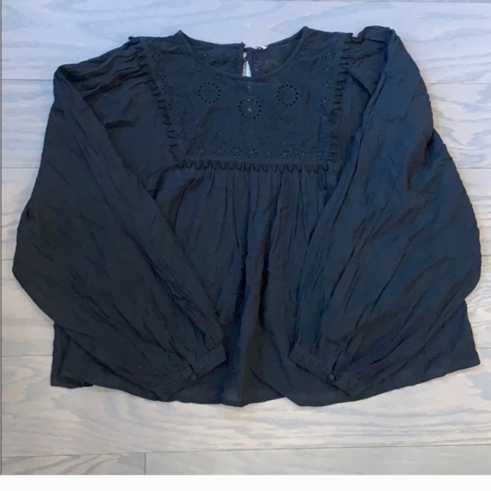 Free People Valencia Blouse Top Embroidered Eyelet NEW! Black - Picture 8 of 8